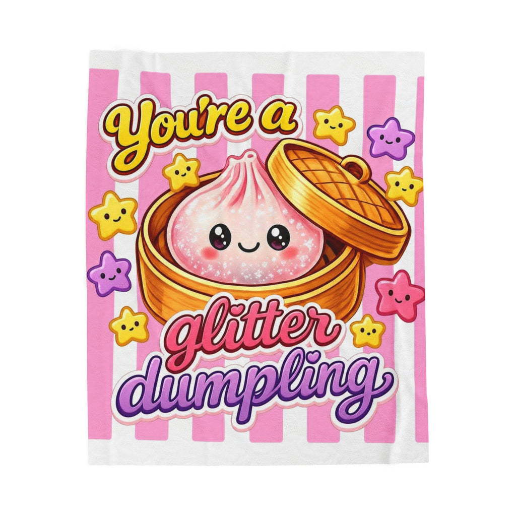 Glitter Dumpling Velveteen Plush Blanket — Cute Kawaii Food Throw for Kids & Fans
