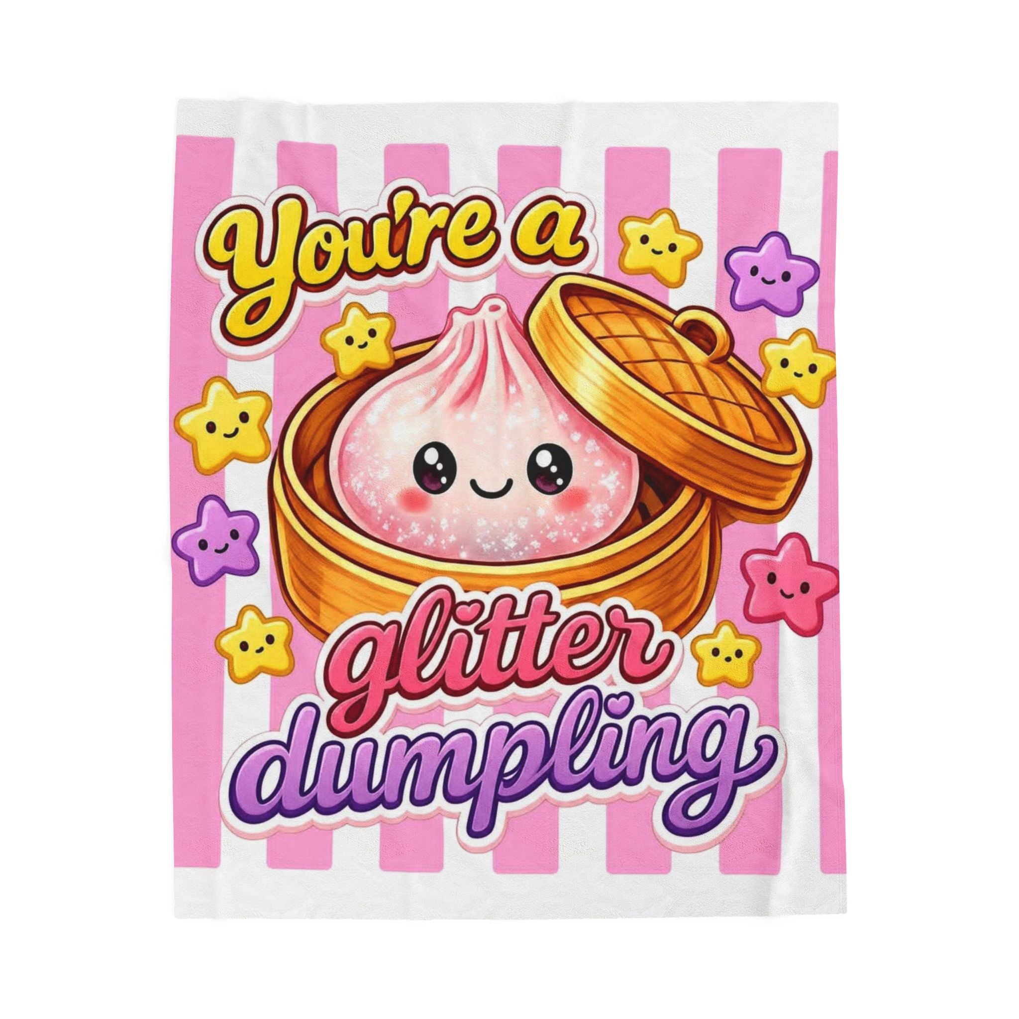 Glitter Dumpling Velveteen Plush Blanket — Cute Kawaii Food Throw for Kids & Fans