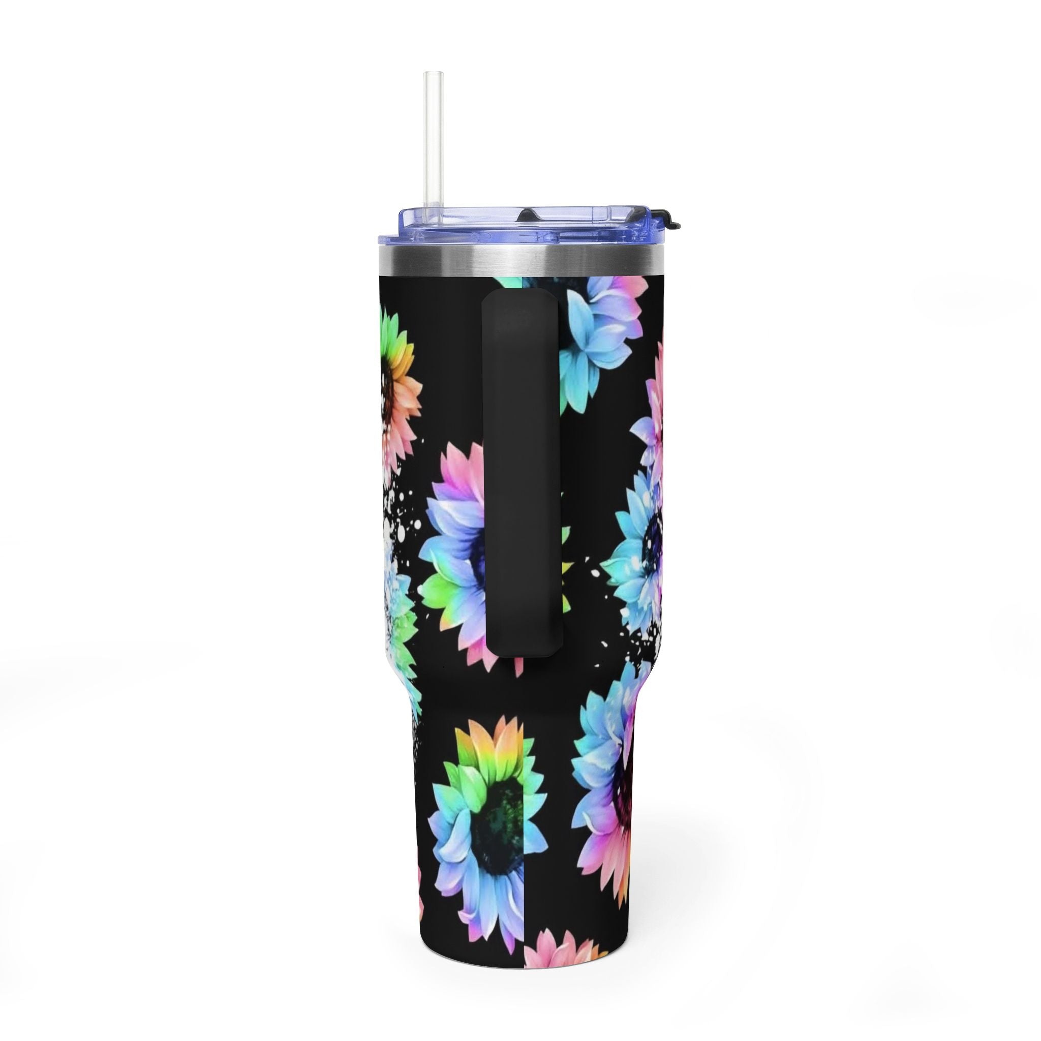 40oz Mom Life Tumbler - Floral Skull Messy Bun Vacuum Insulated Travel Mug