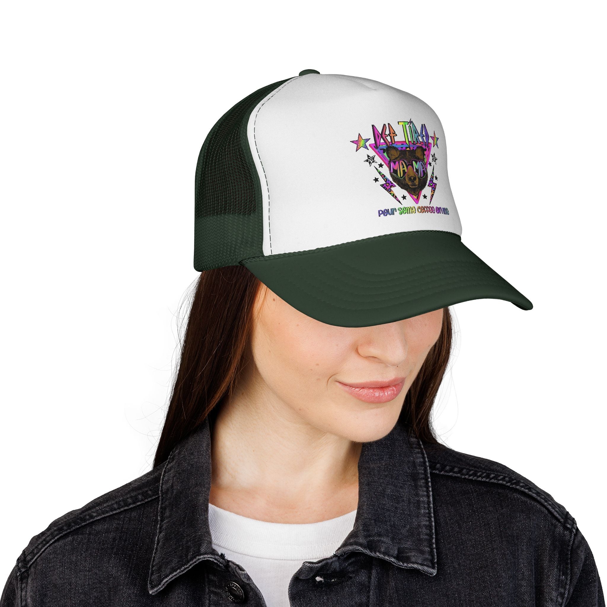 Neon Mountain Bear Trucker Cap | Retro Stars Graphic Trucker Cap