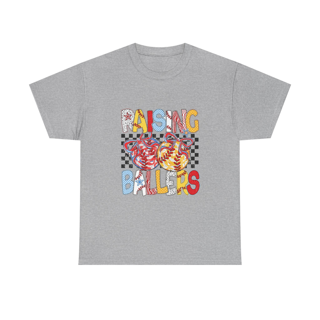 Raising Ballers Kids Tee — Colorful Checkered Lollipop Basketball Design