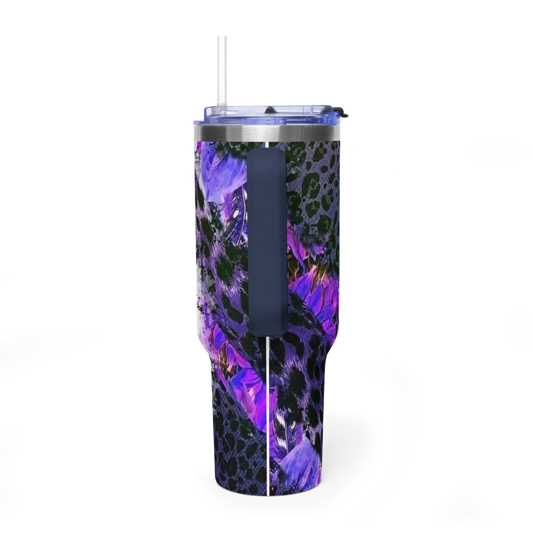 40oz Boss Mom Tumbler — Purple Leopard Floral Thermal Travel Mug