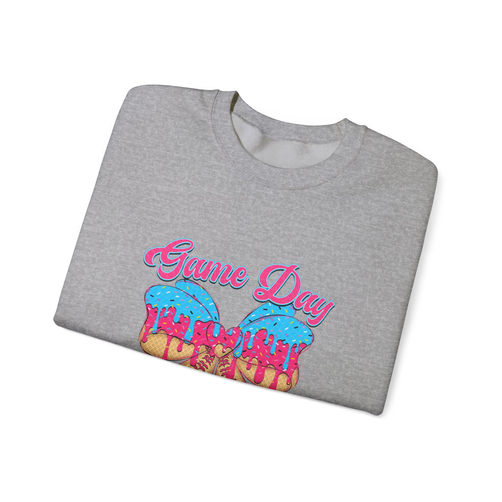 Game Day Cheerleader Sweatshirt — Pink & Blue Donut Bow Crewneck