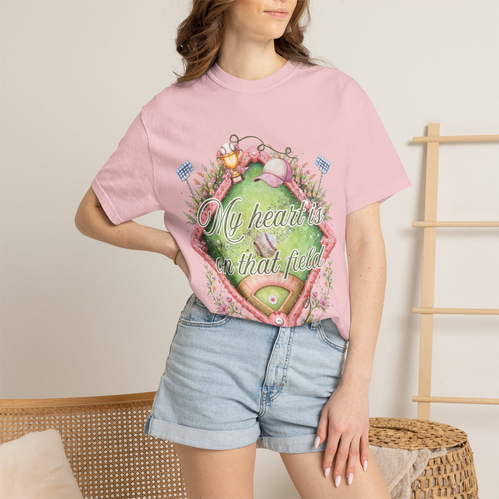 Baseball Field Floral T-Shirt — "My Heart's on That Field"