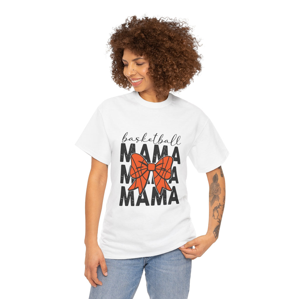 Basketball Mama T-Shirt — 'Basketball' Script with Orange Bow Design