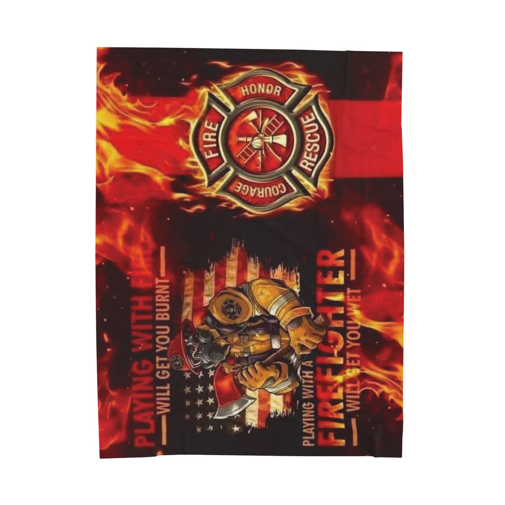 Firefighter Velveteen Plush Blanket - 'Playing With Fire' Rescue Fleece Throw