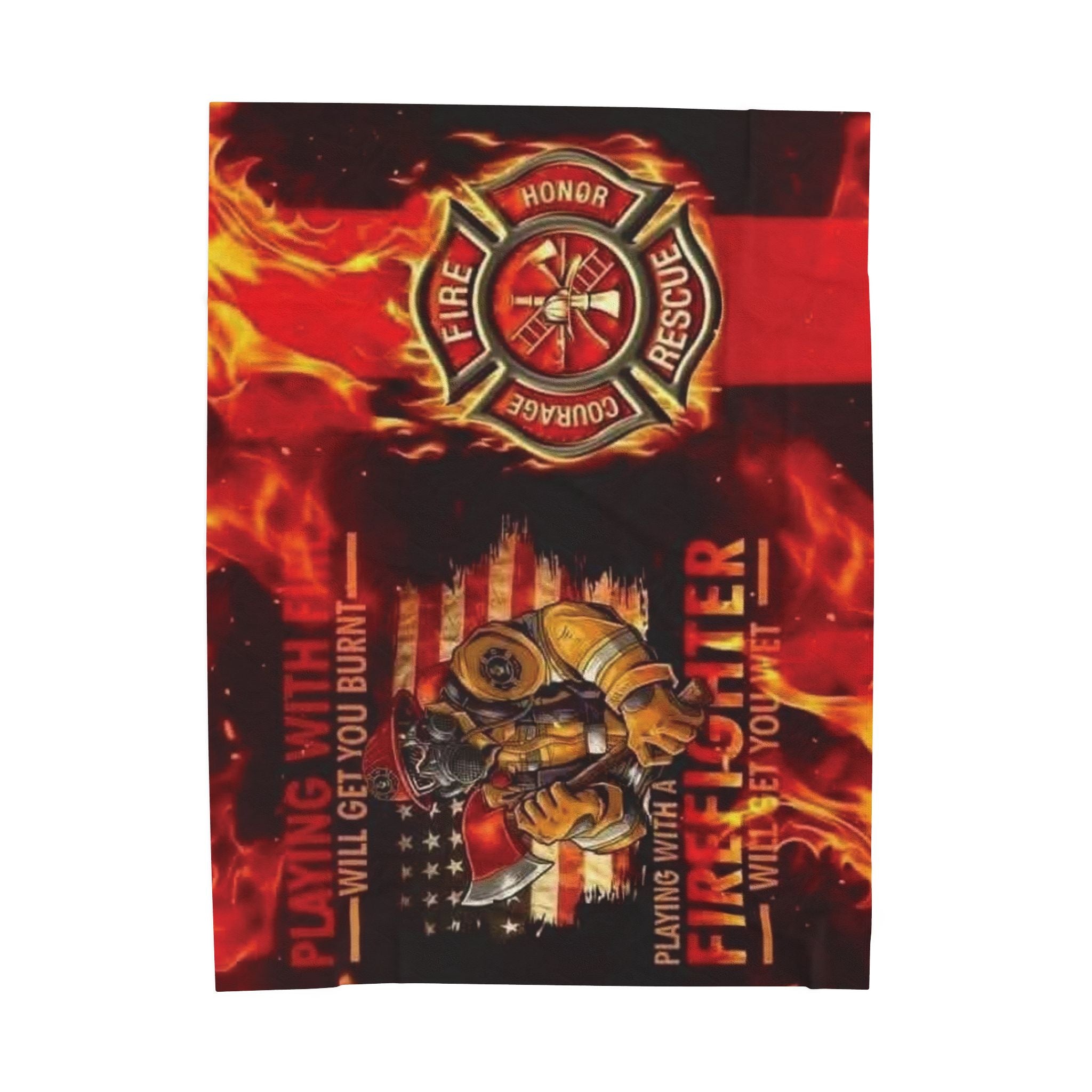Firefighter Velveteen Plush Blanket - 'Playing With Fire' Rescue Fleece Throw