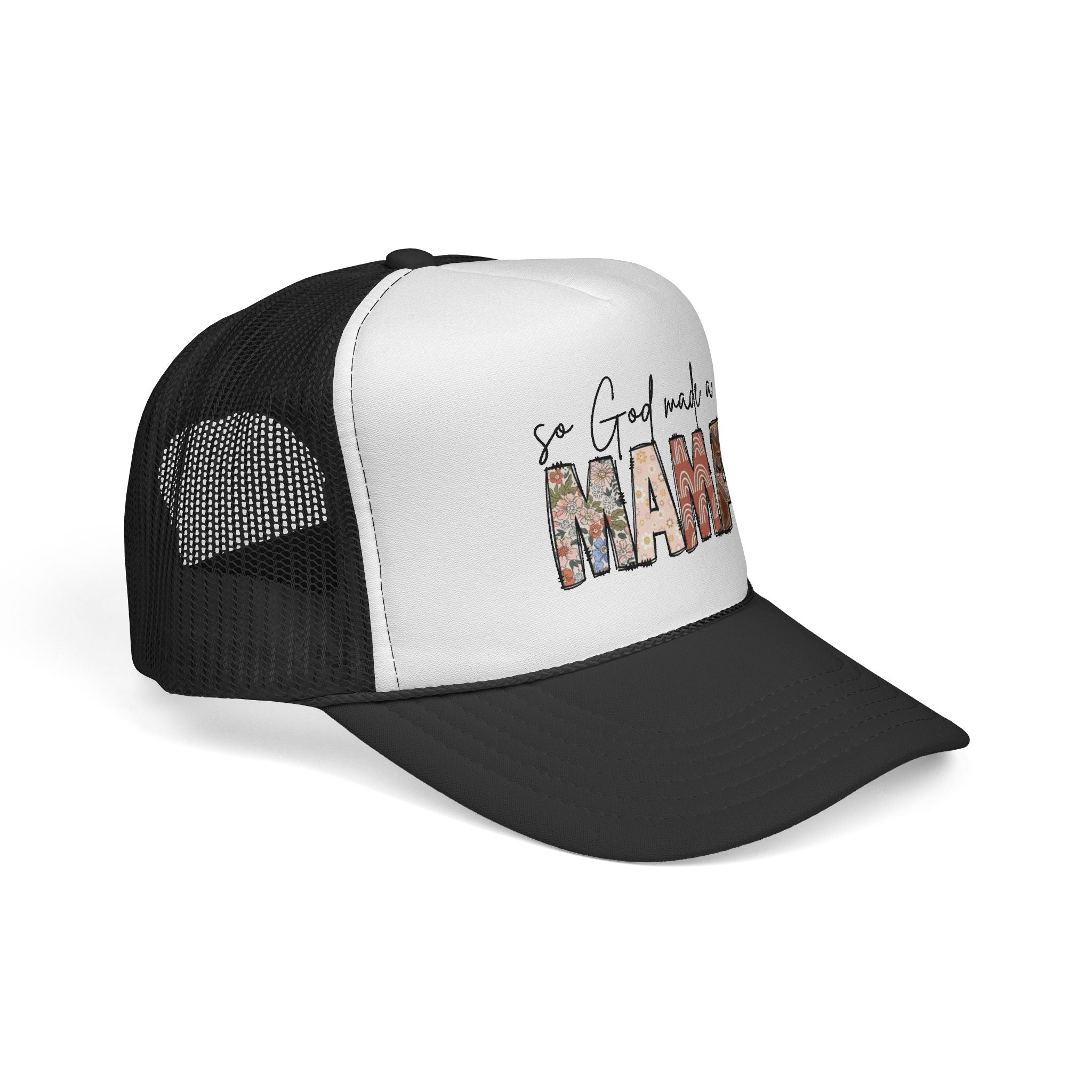So God Made a Mama Trucker Cap | Floral Mama Mesh Hat