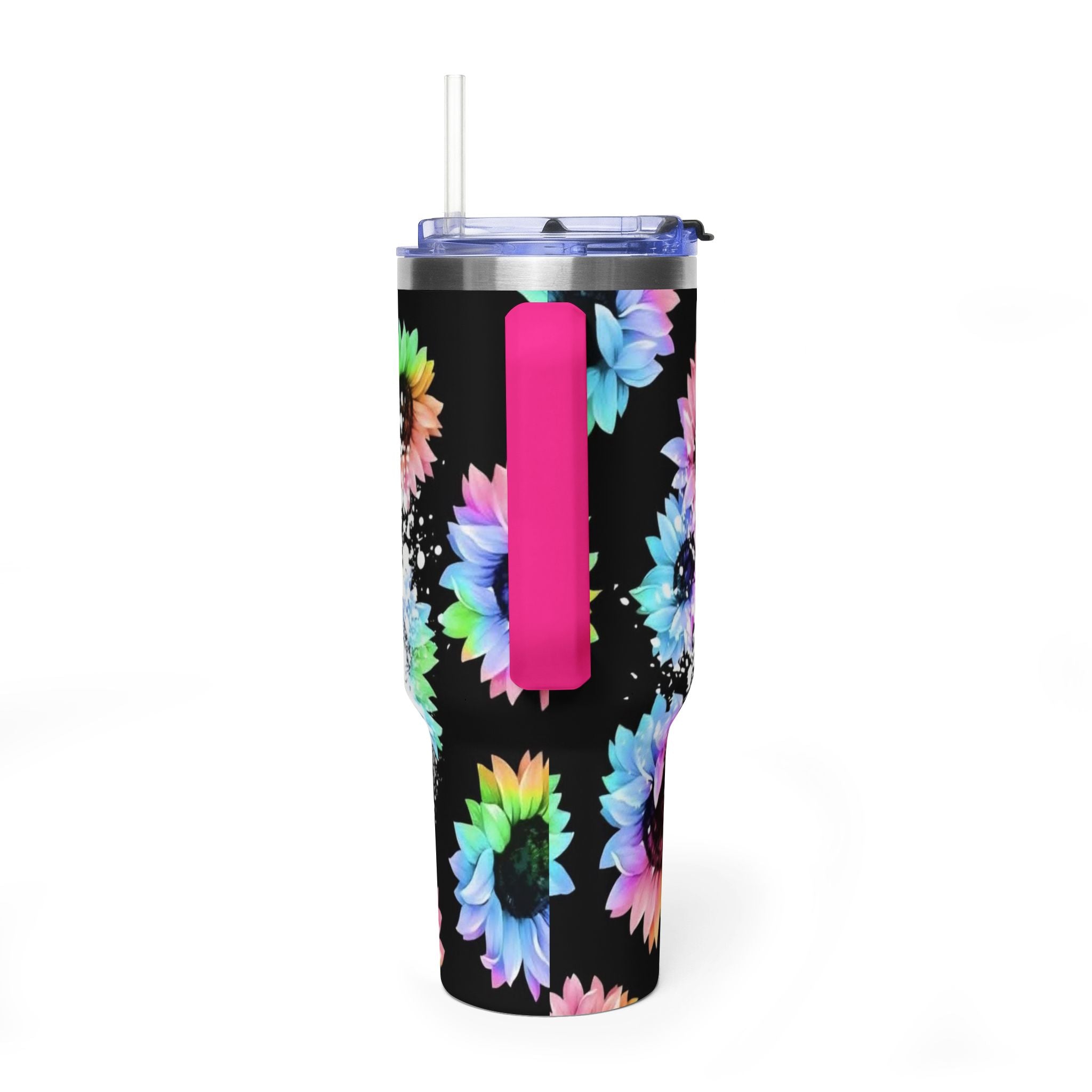 40oz Mom Life Tumbler - Floral Skull Messy Bun Vacuum Insulated Travel Mug