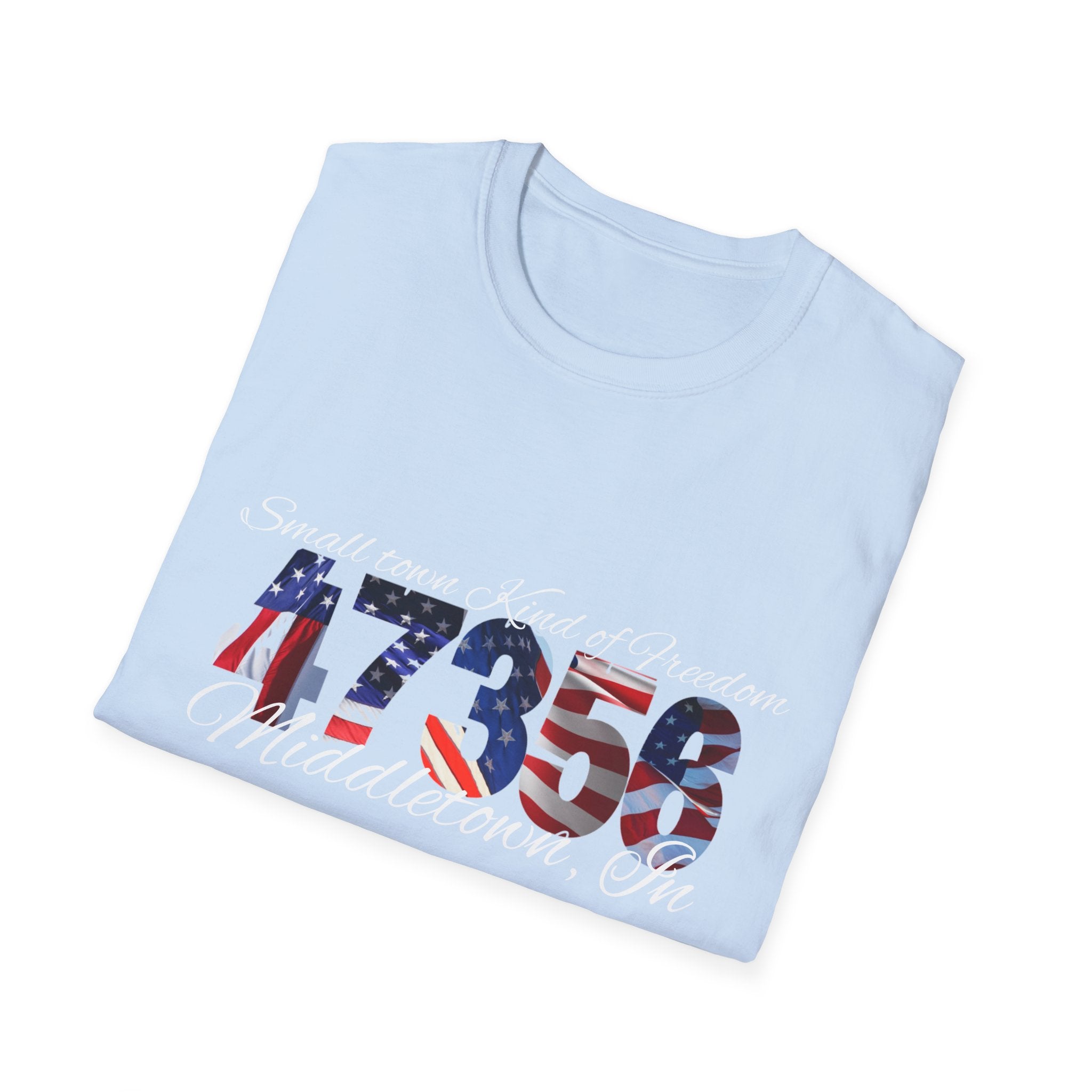 4th of July USA Flag T-Shirt — "Small town. Kind of freedom. Middletown, IN" Patriotic Tee
