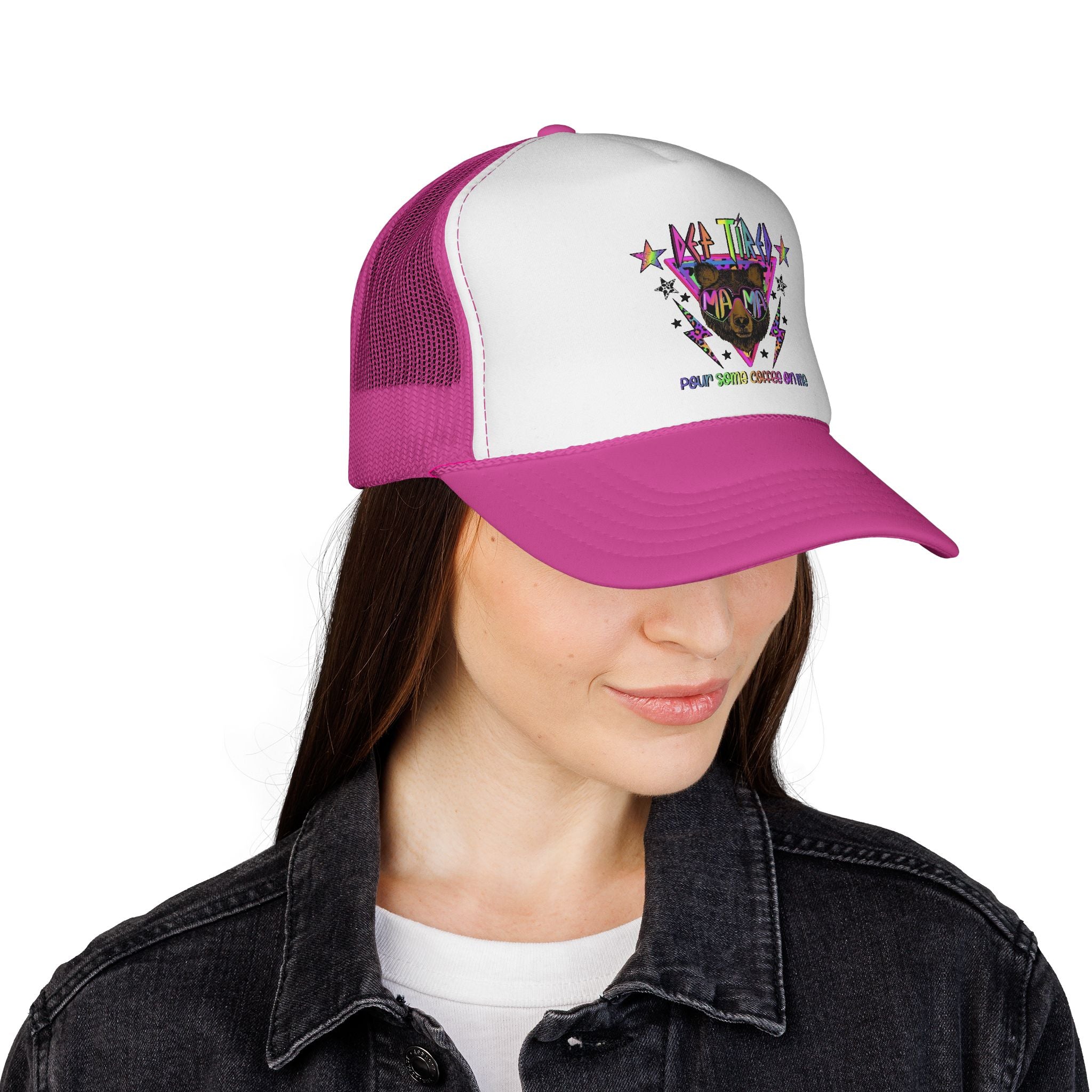 Neon Mountain Bear Trucker Cap | Retro Stars Graphic Trucker Cap