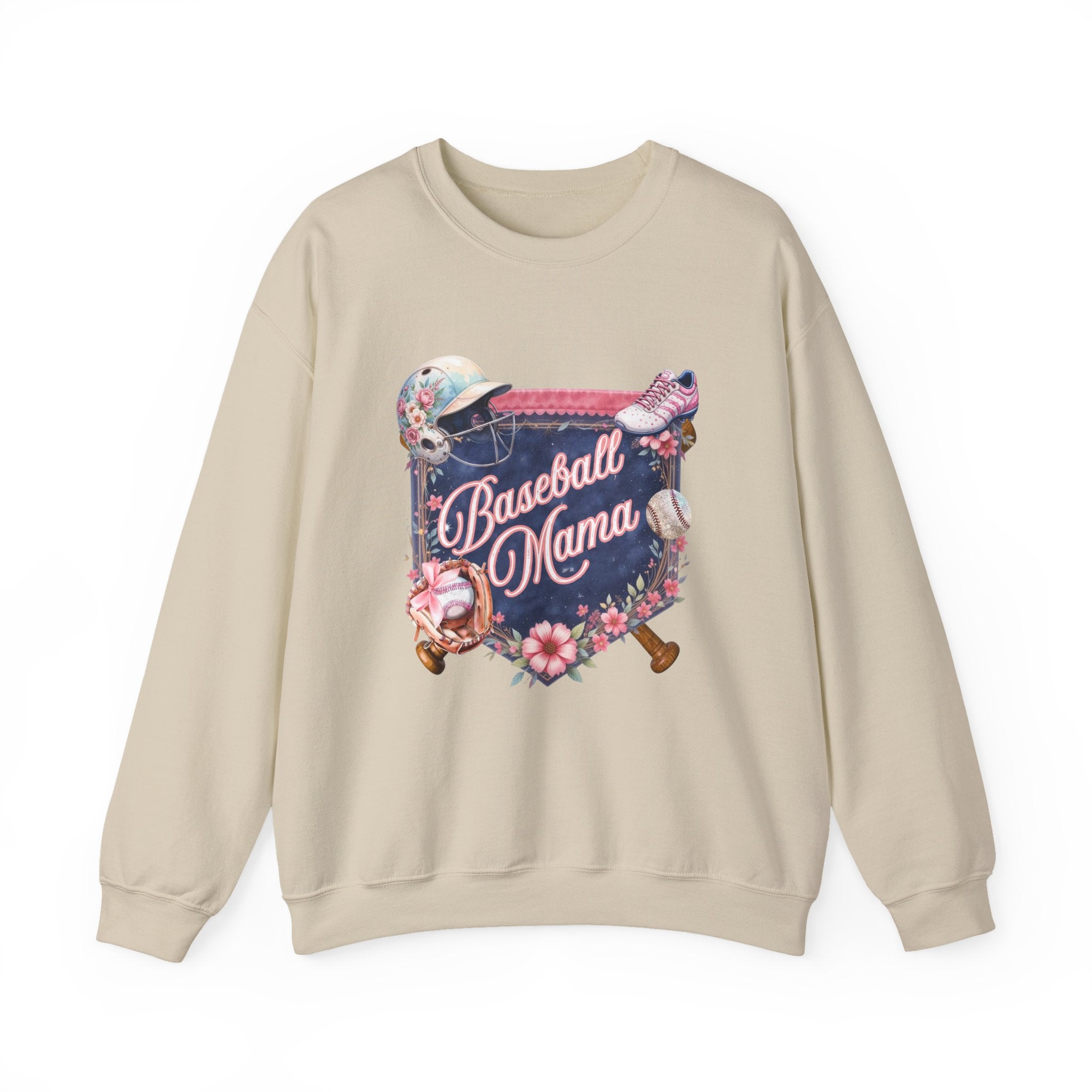 Baseball Mama Sweatshirt — Floral Helmet & Glove Crewneck for Moms