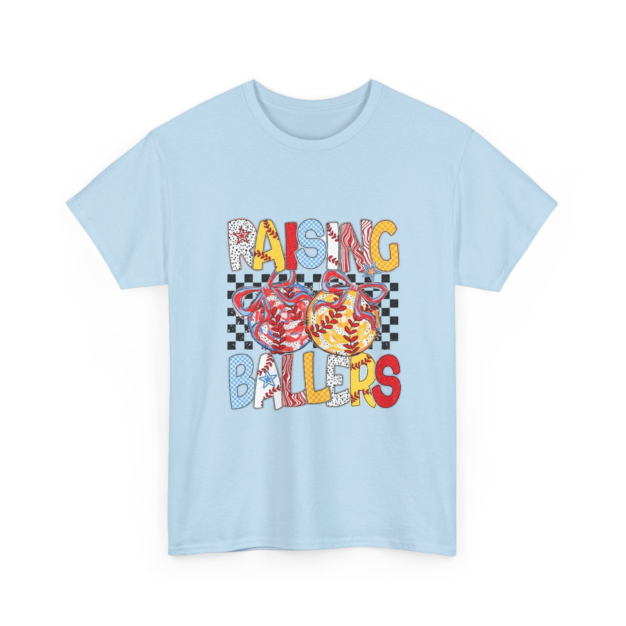 Raising Ballers Kids Tee — Colorful Checkered Lollipop Basketball Design