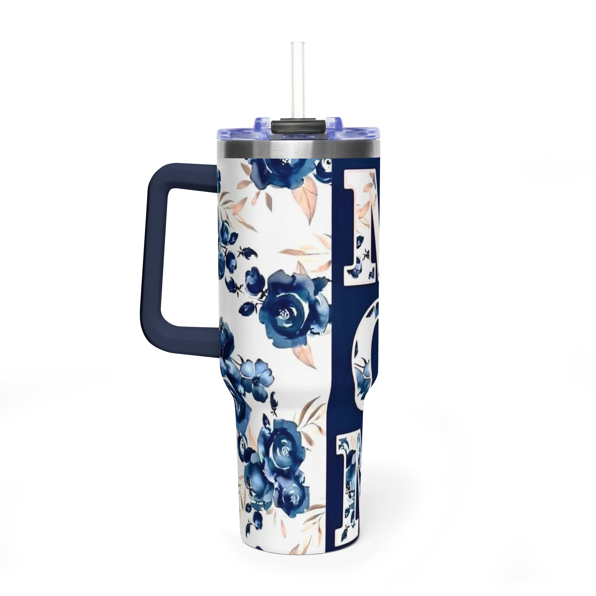 Mom Floral 40oz Vacuum Tumbler – Insulated Travel Mug for Mom, Blue Rose Mother's Day Gift