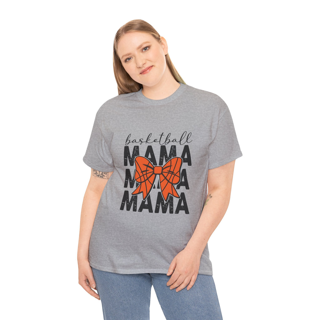 Basketball Mama T-Shirt — 'Basketball' Script with Orange Bow Design