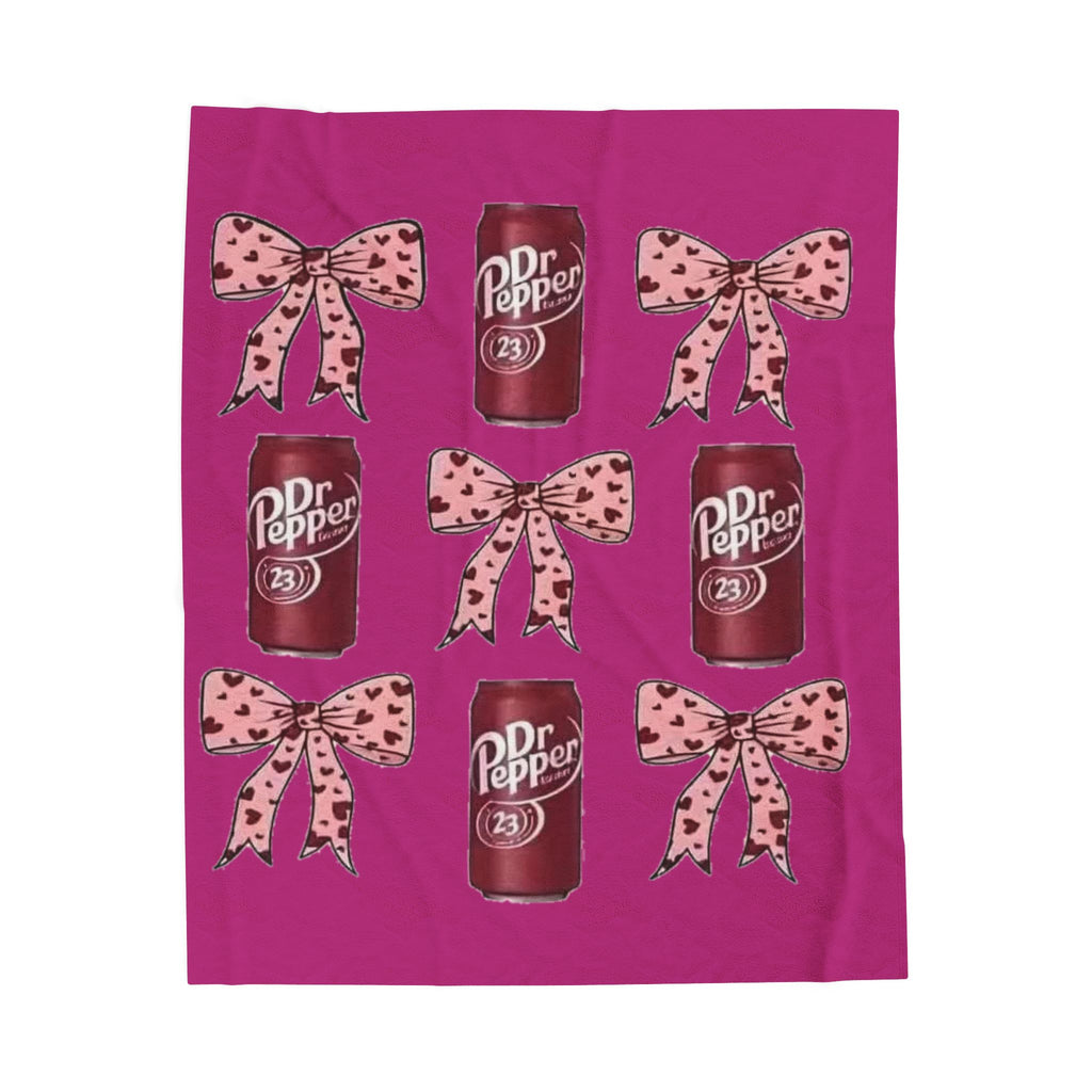 Dr Pepper Cans & Pink Bows Velveteen Plush Blanket — Cozy Soda Lover Throw