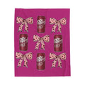 Dr Pepper Cans & Pink Bows Velveteen Plush Blanket — Cozy Soda Lover Throw