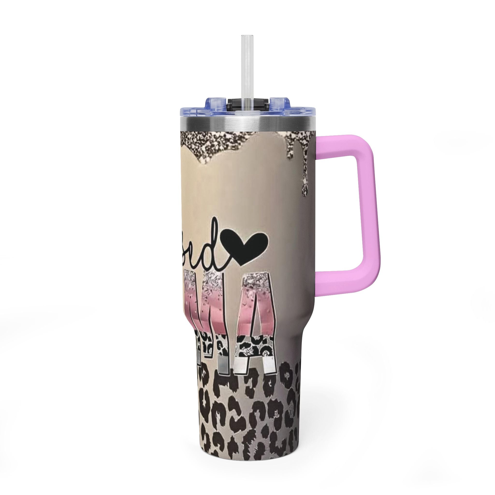 Blessed Leopard 40oz Vacuum Tumbler — Insulated Travel Cup with Glitter Drip Design