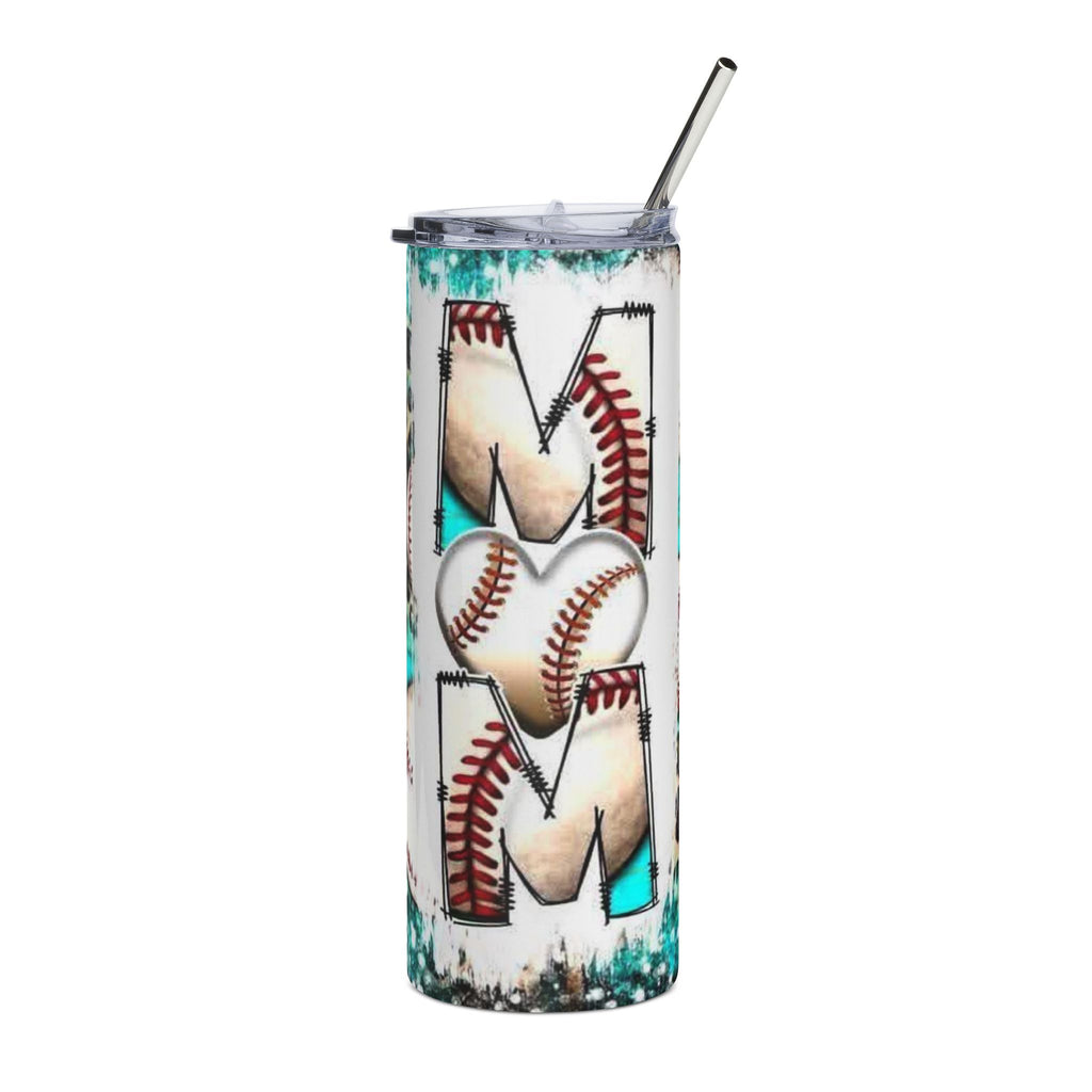 Baseball Mom 20oz Stainless Steel Tumbler - Teal Heart & Bat Design