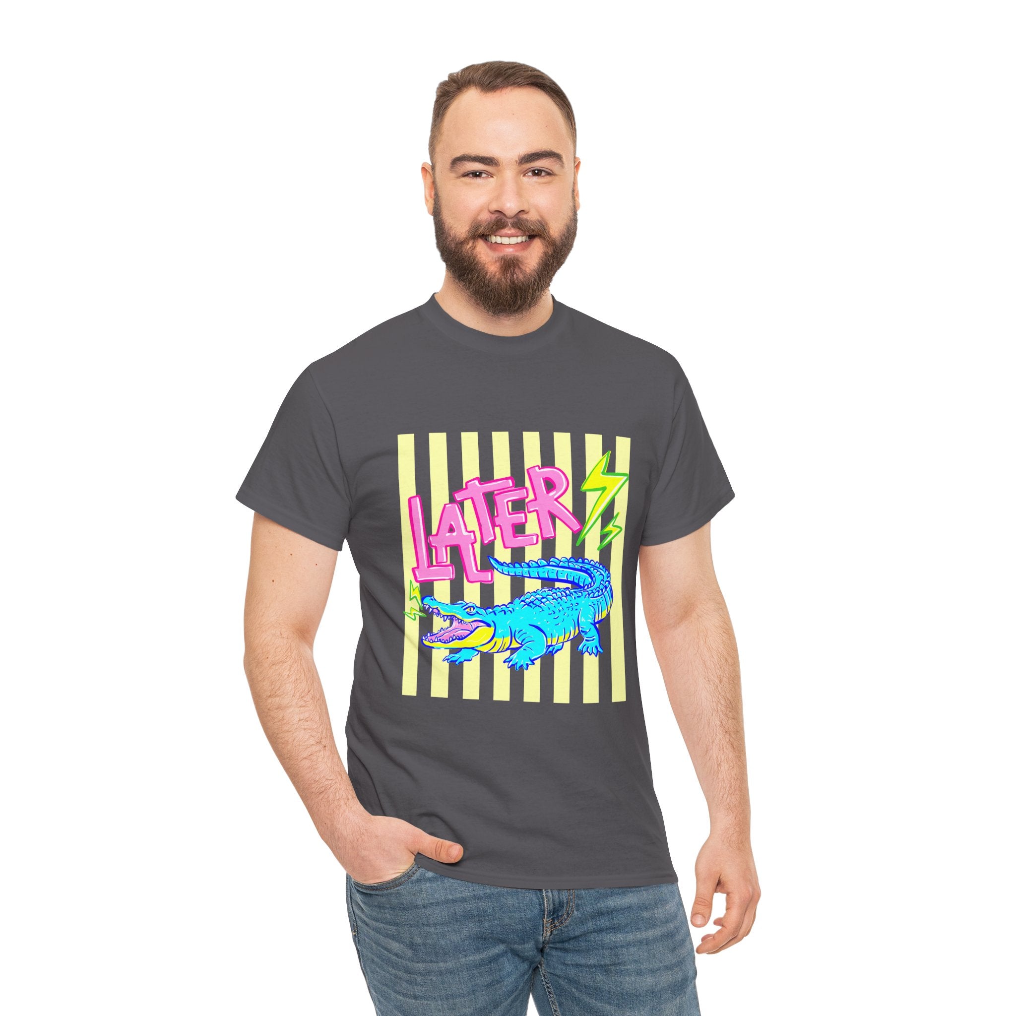 Later Gator Graphic Tee - Neon Retro Alligator Shirt