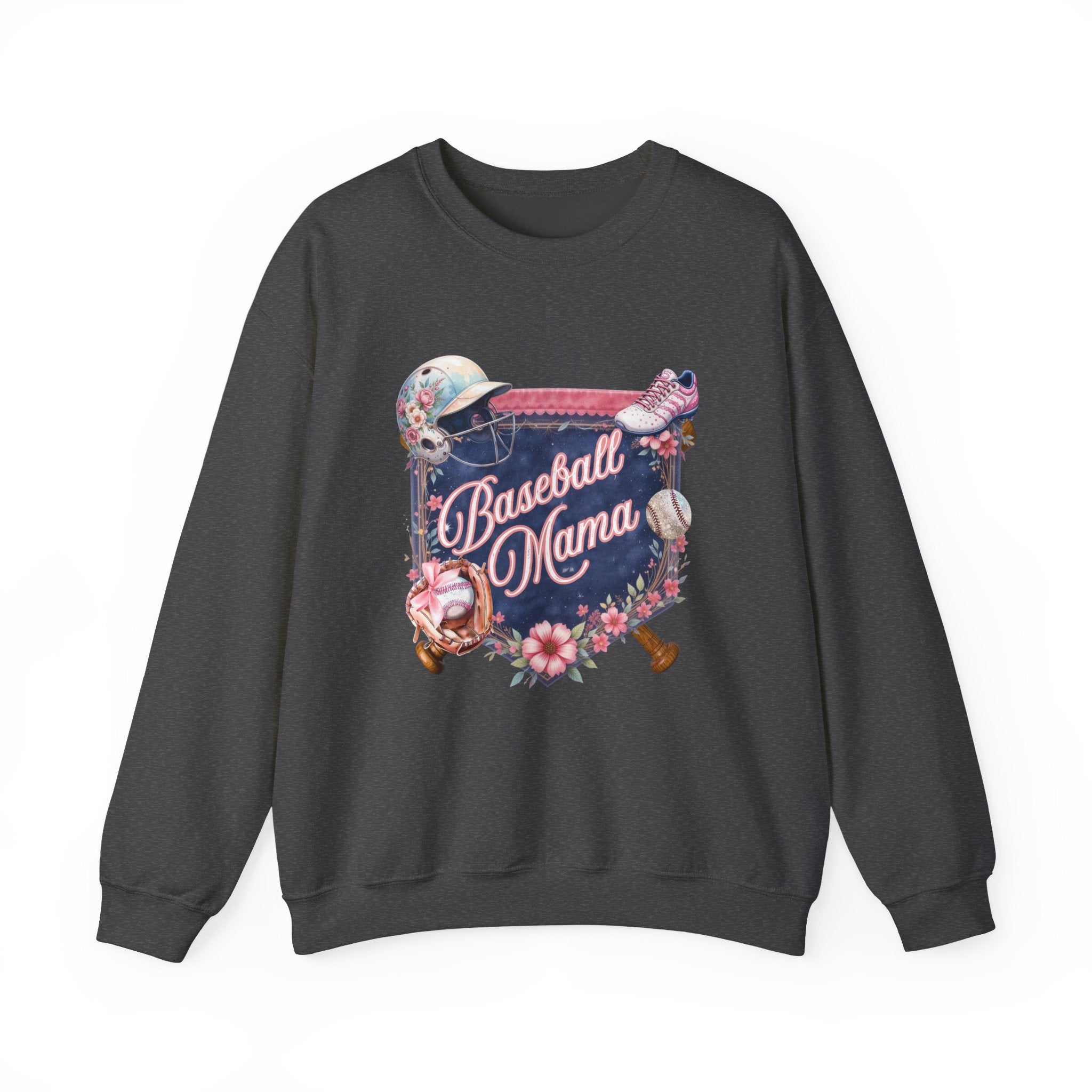 Baseball Mama Sweatshirt — Floral Helmet & Glove Crewneck for Moms