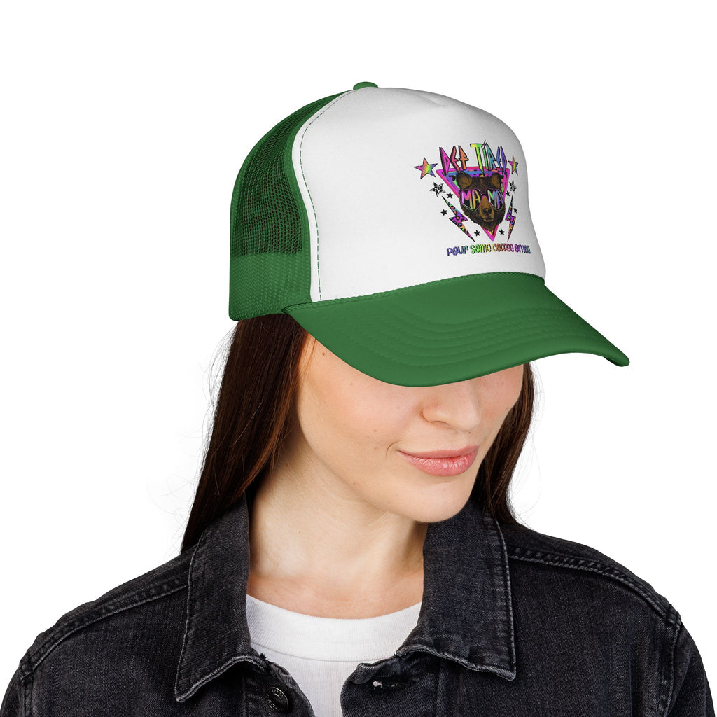 Neon Mountain Bear Trucker Cap | Retro Stars Graphic Trucker Cap