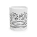Floral Knit Pattern Ceramic Mug — Black Doodle Wildflower Design (11oz & 15oz)