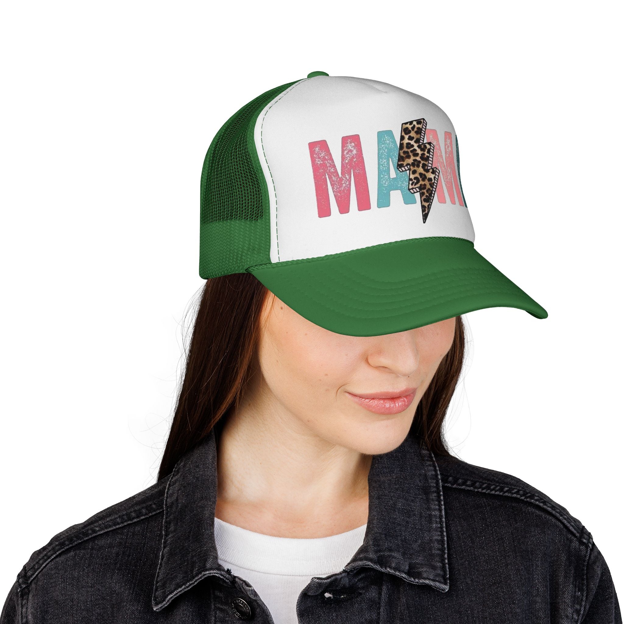 Mama Lightning Bolt Trucker Cap | Leopard Print Mama Hat