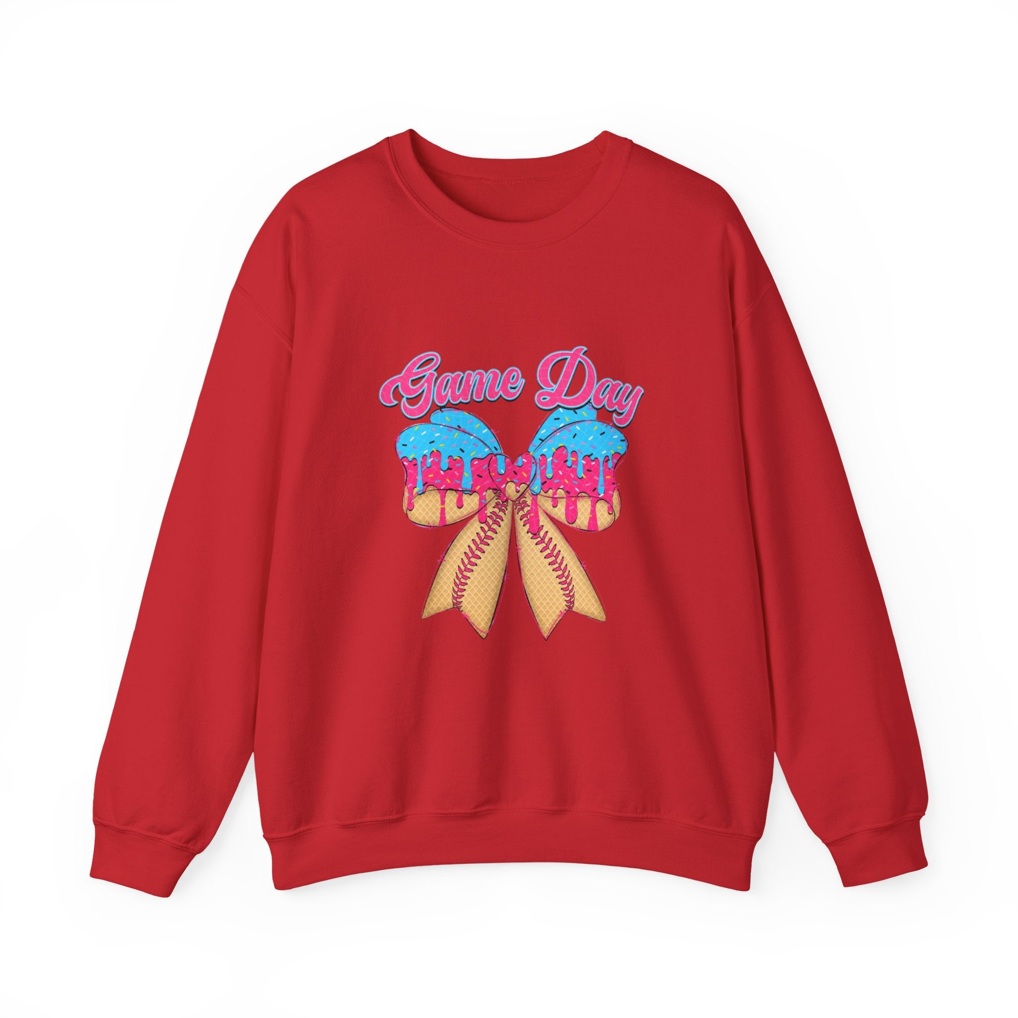 Game Day Cheerleader Sweatshirt — Pink & Blue Donut Bow Crewneck