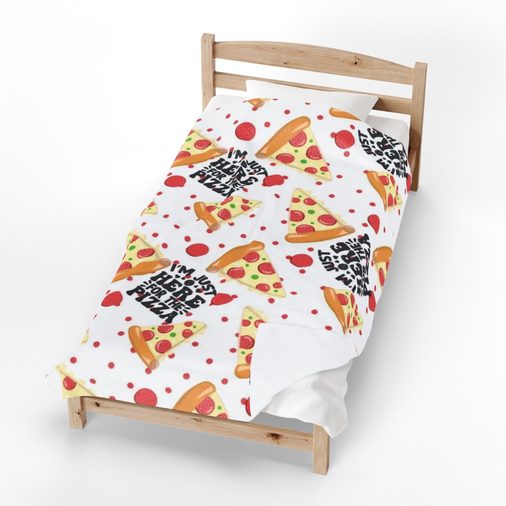 Pizza Pattern Velveteen Plush Blanket — “I’m Just Here for the Pizza” Cozy Throw