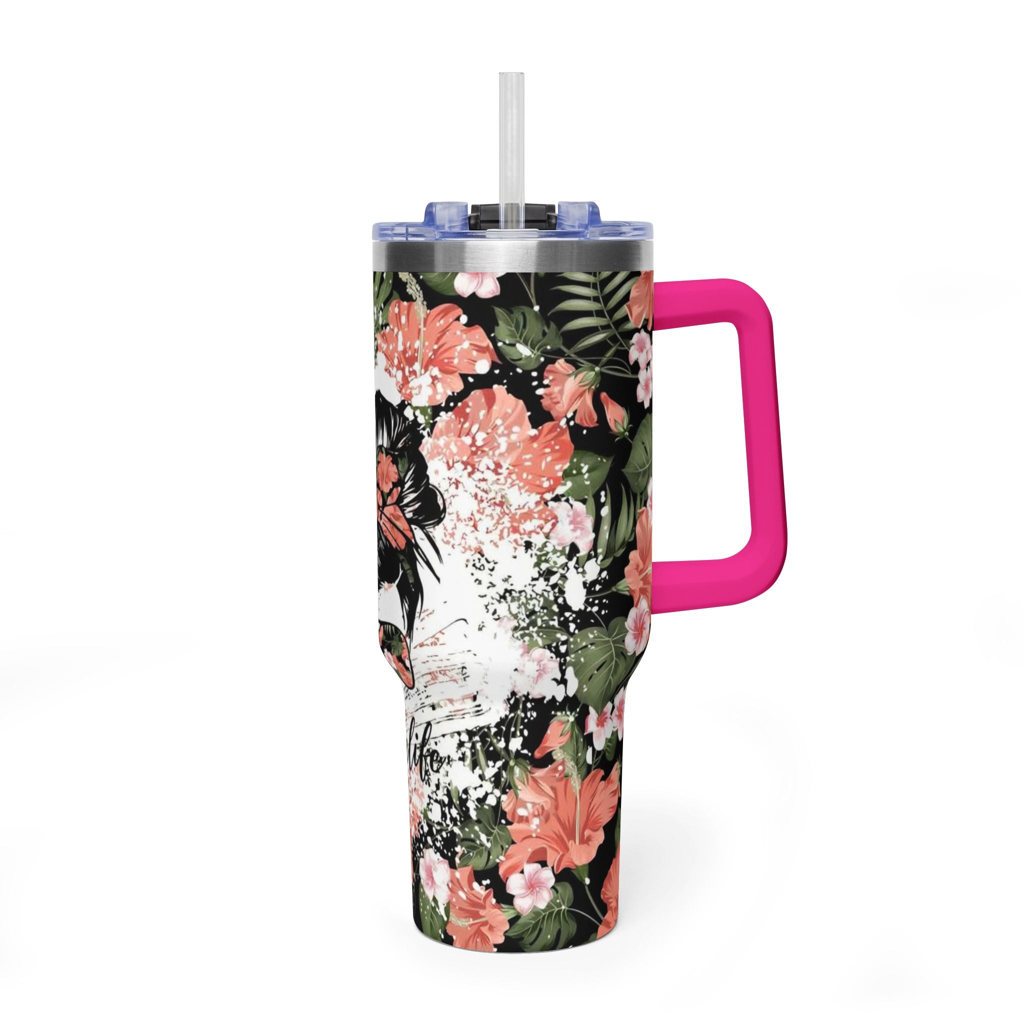 40oz Floral Mom Life Tumbler – Insulated Vacuum Travel Cup with Straw