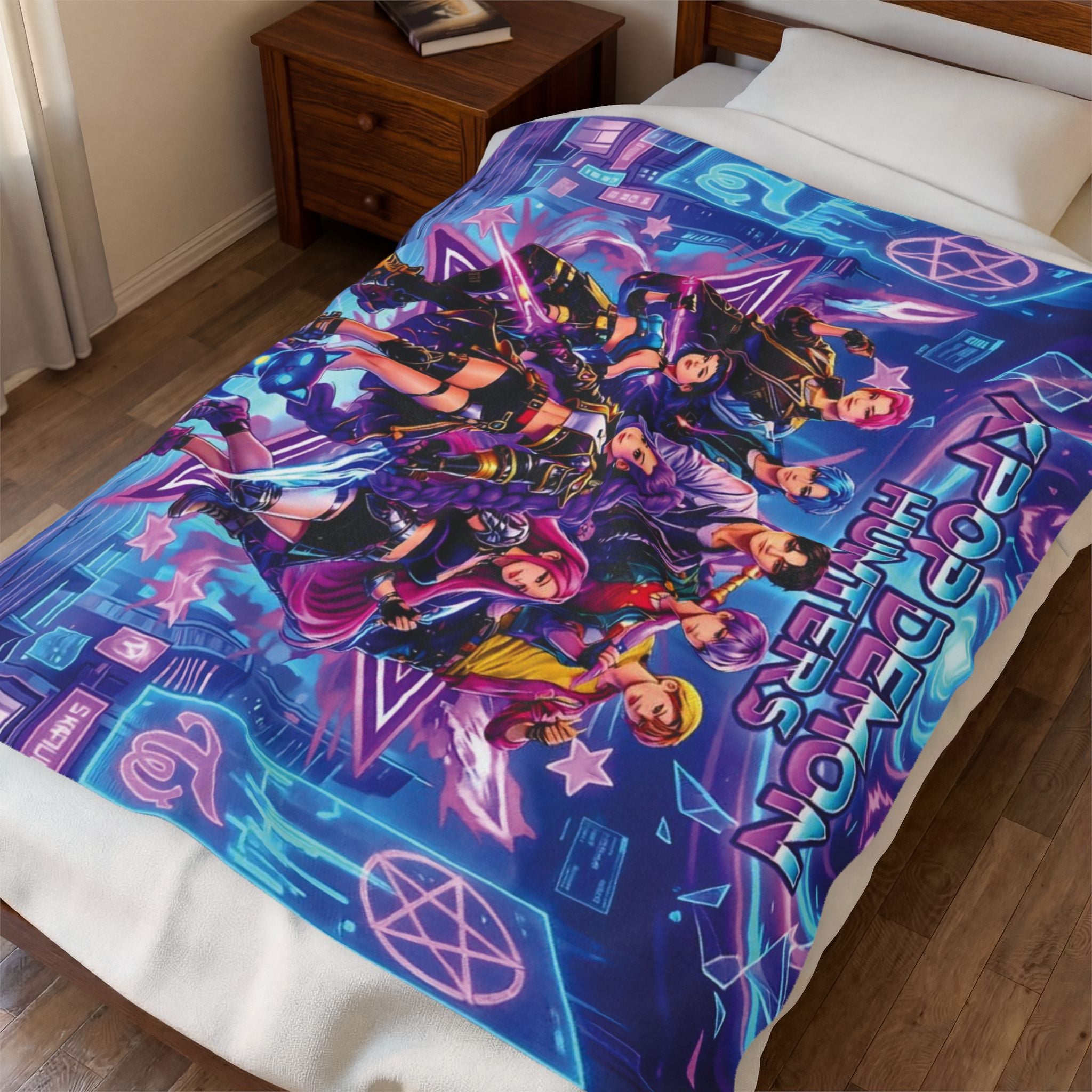 Velveteen Plush Blanket — Neon Cyber Girl Squad Graphic Throw