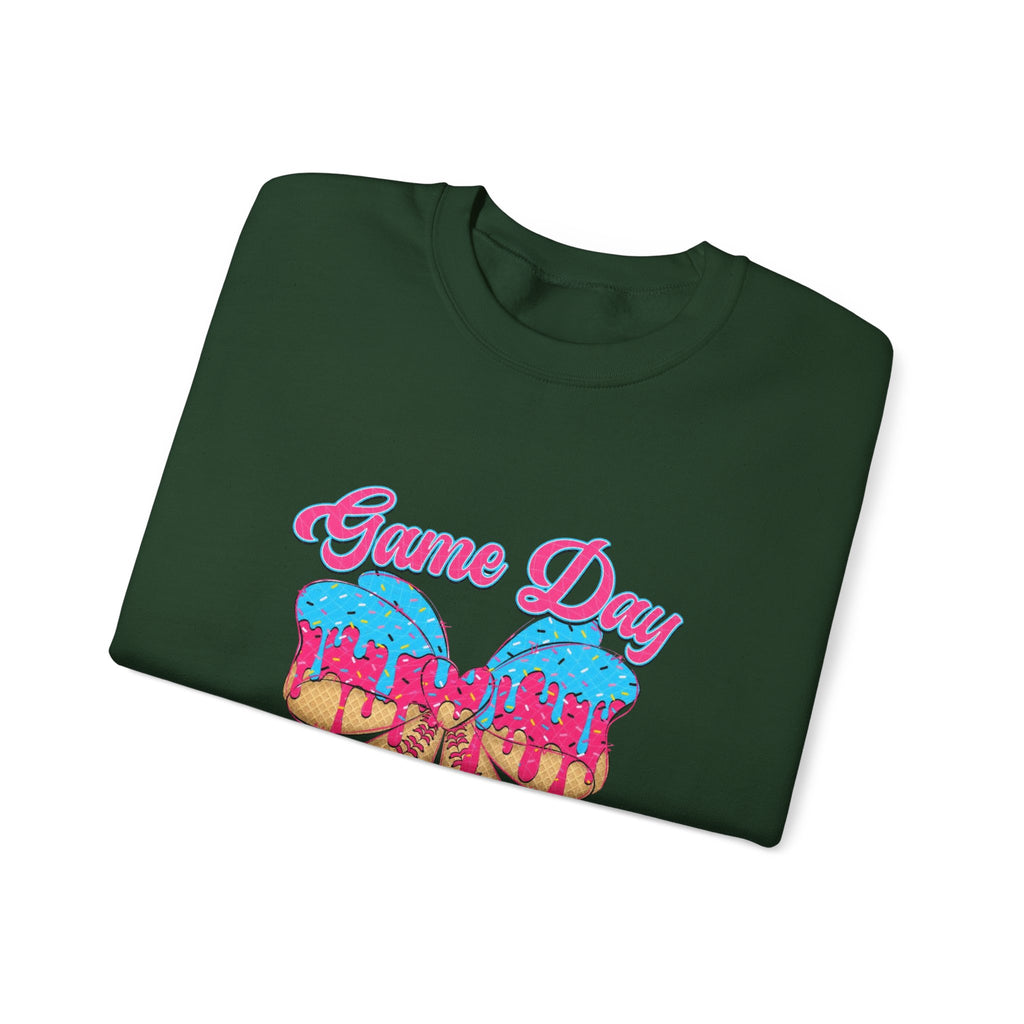 Game Day Cheerleader Sweatshirt — Pink & Blue Donut Bow Crewneck