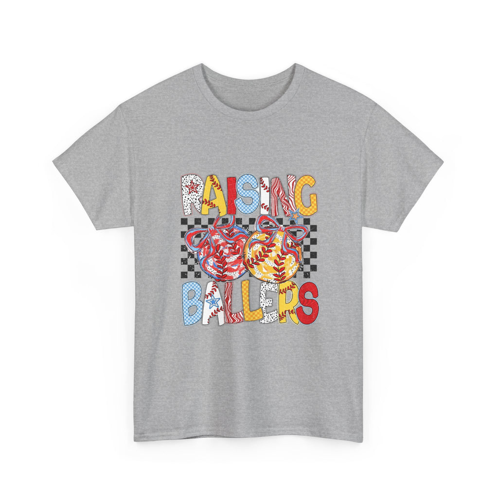 Raising Ballers Kids Tee — Colorful Checkered Lollipop Basketball Design