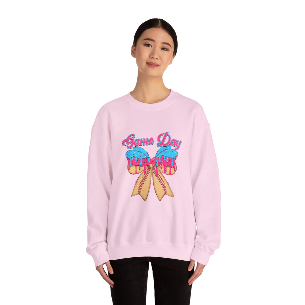 Game Day Cheerleader Sweatshirt — Pink & Blue Donut Bow Crewneck