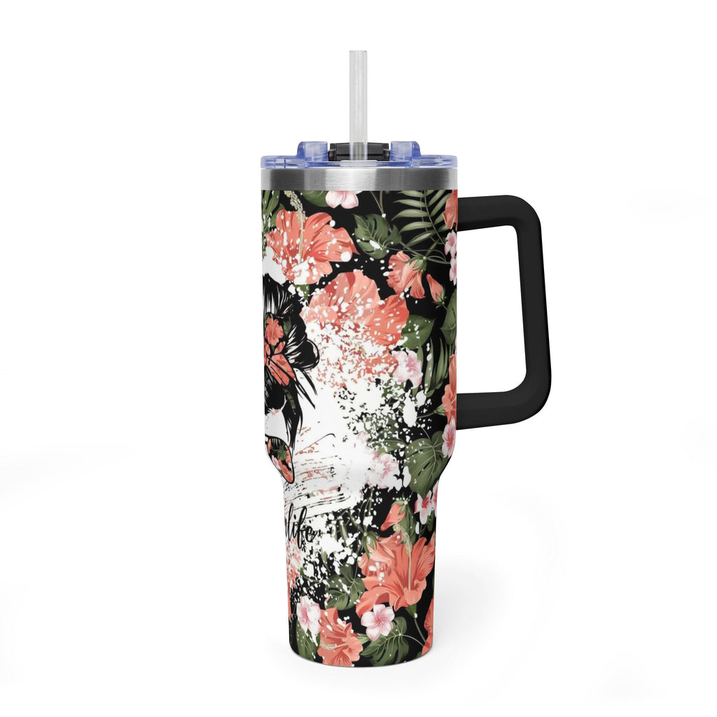 40oz Floral "Momlife" Vacuum Tumbler – Insulated Travel Mug with Straw