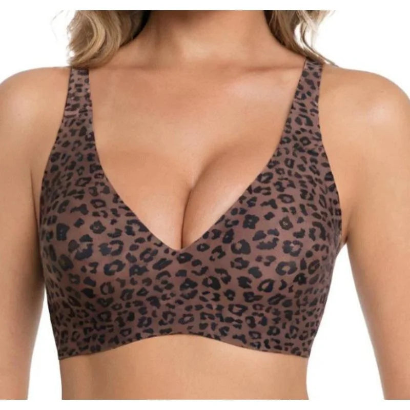 Leopard Print Bra Women Wireless Jelly Support Full-Cup Bra Seamless Invisible Comfortable Breathable Daily Wear Top Underwear