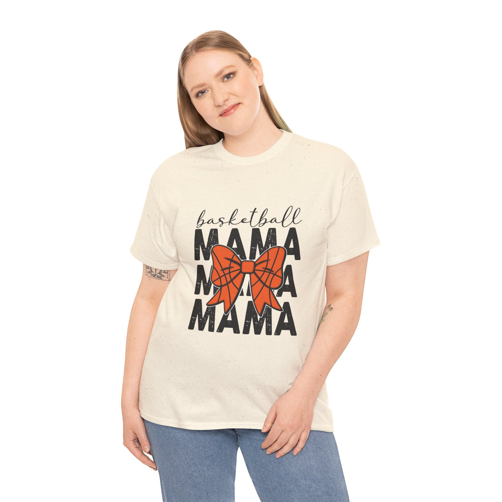 Basketball Mama T-Shirt — 'Basketball' Script with Orange Bow Design