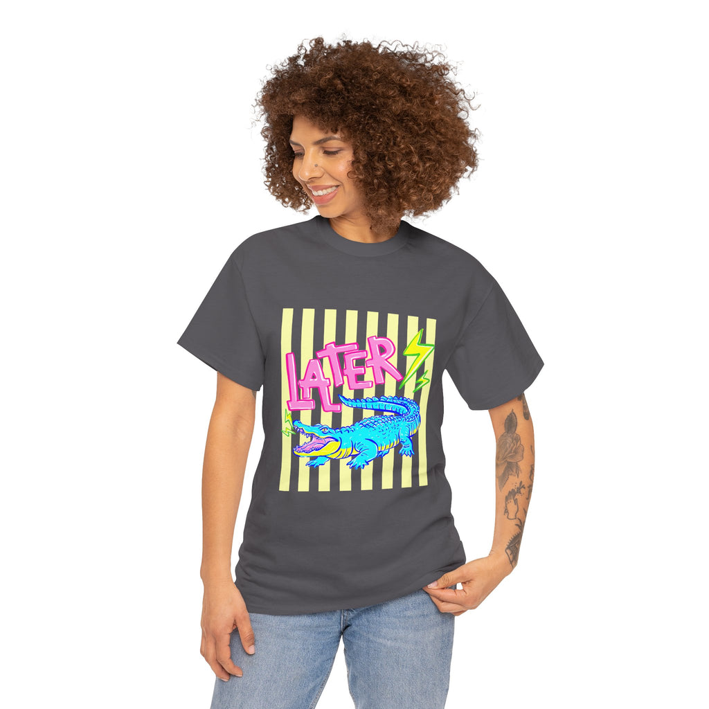 Later Gator Graphic Tee - Neon Retro Alligator Shirt