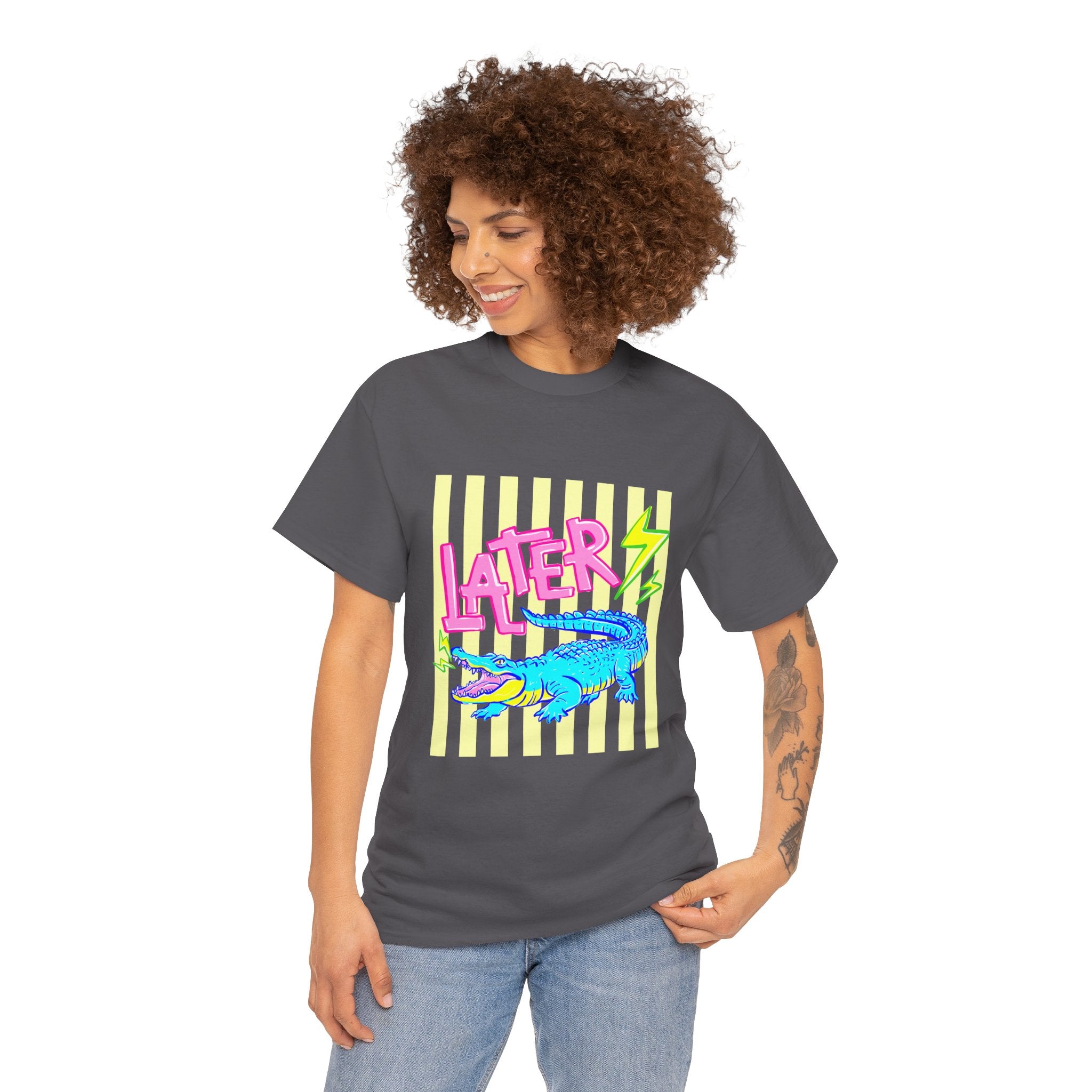 Later Gator Graphic Tee - Neon Retro Alligator Shirt