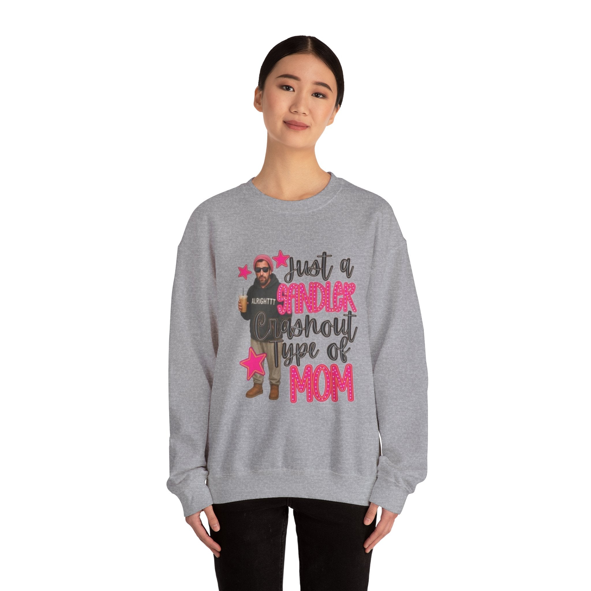 Crewneck Sweatshirt — “Just a Tinder Swipe Away Type of Mom” Funny Mom Graphic