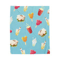 Velveteen Plush Blanket — Retro Snack Pattern Cozy Throw (Popcorn, Drinks & Mickey Treats)