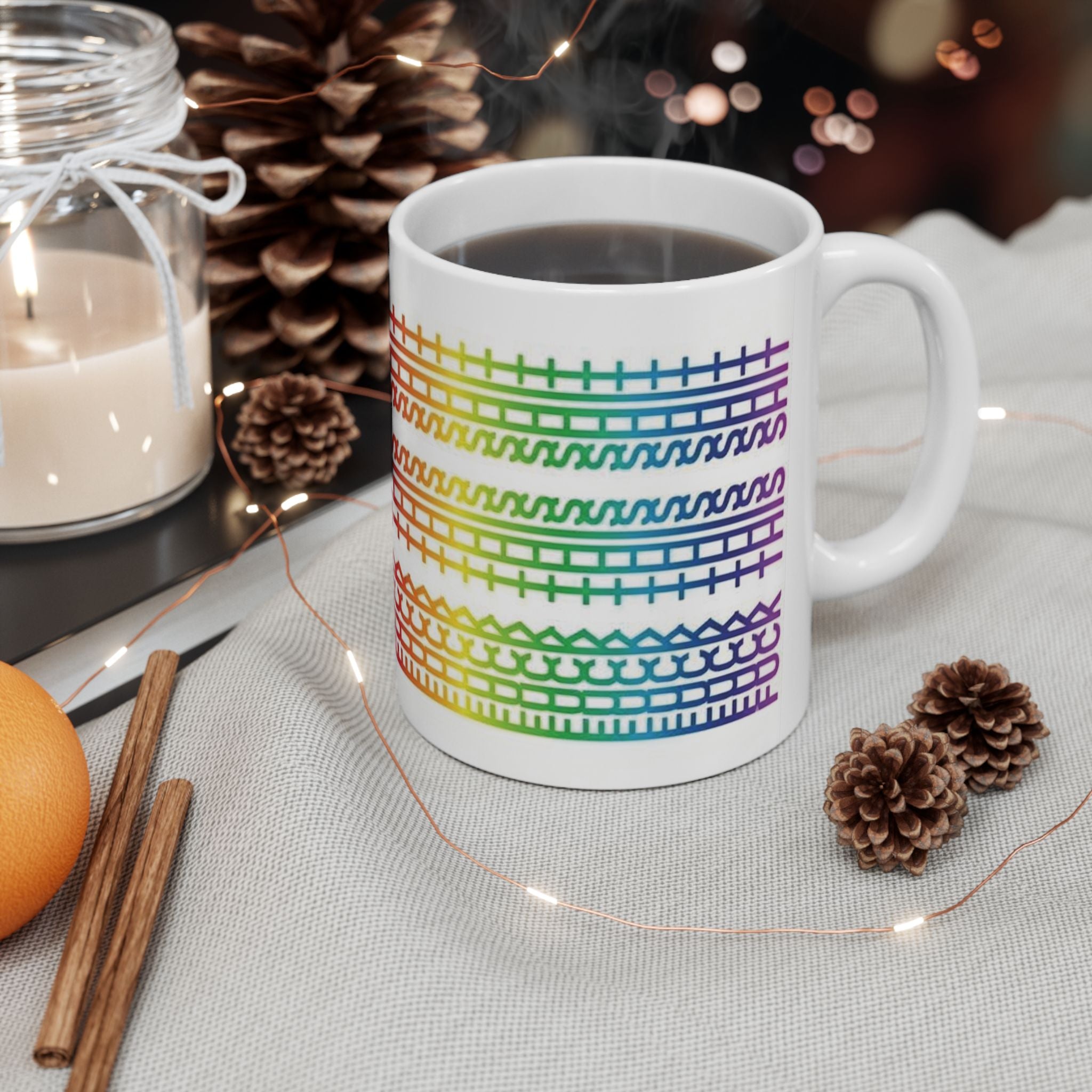 Rainbow Knit Pattern Mug — 'Fuck This Shit' Bold Slogan Ceramic Coffee Cup (11oz/15oz)