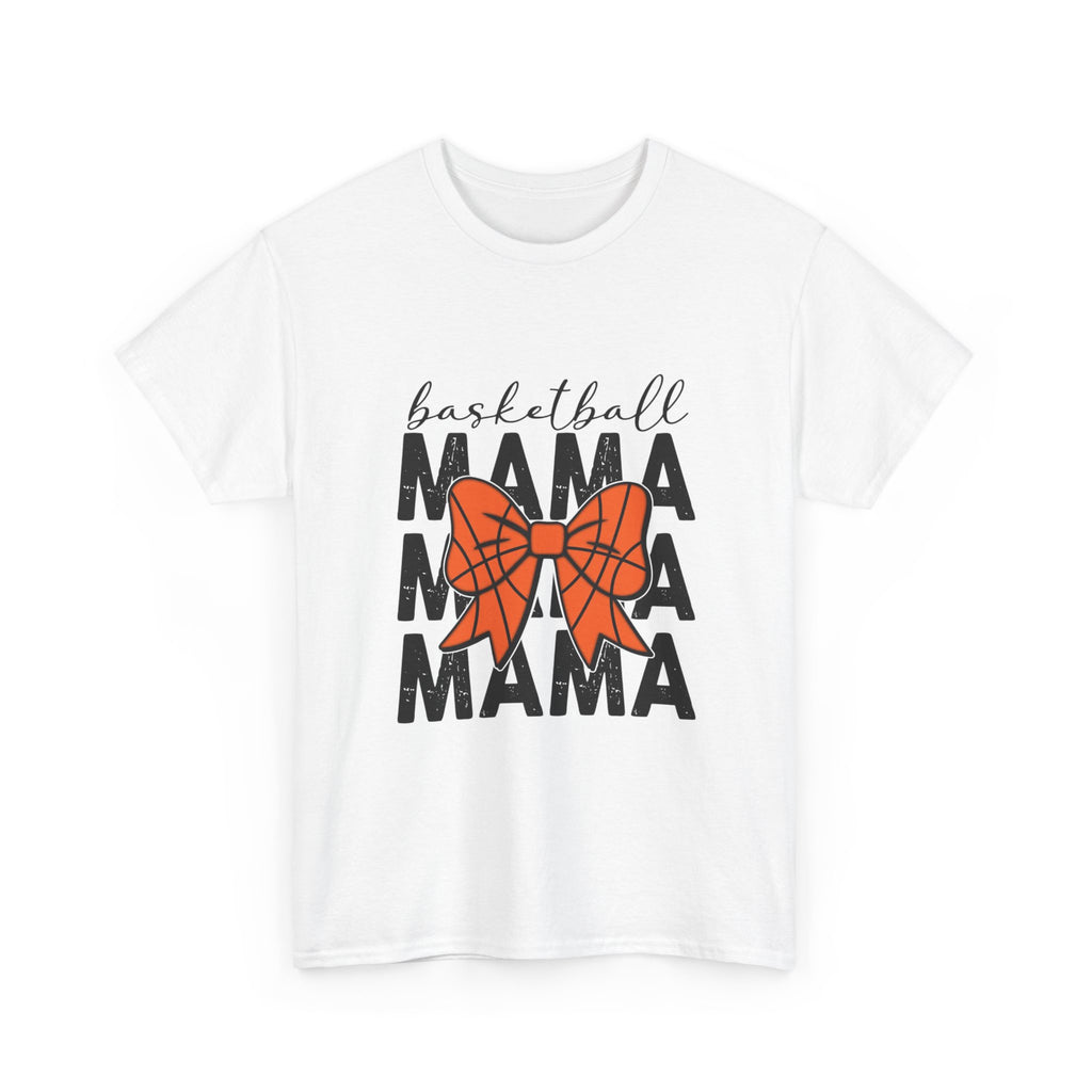 Basketball Mama T-Shirt — 'Basketball' Script with Orange Bow Design