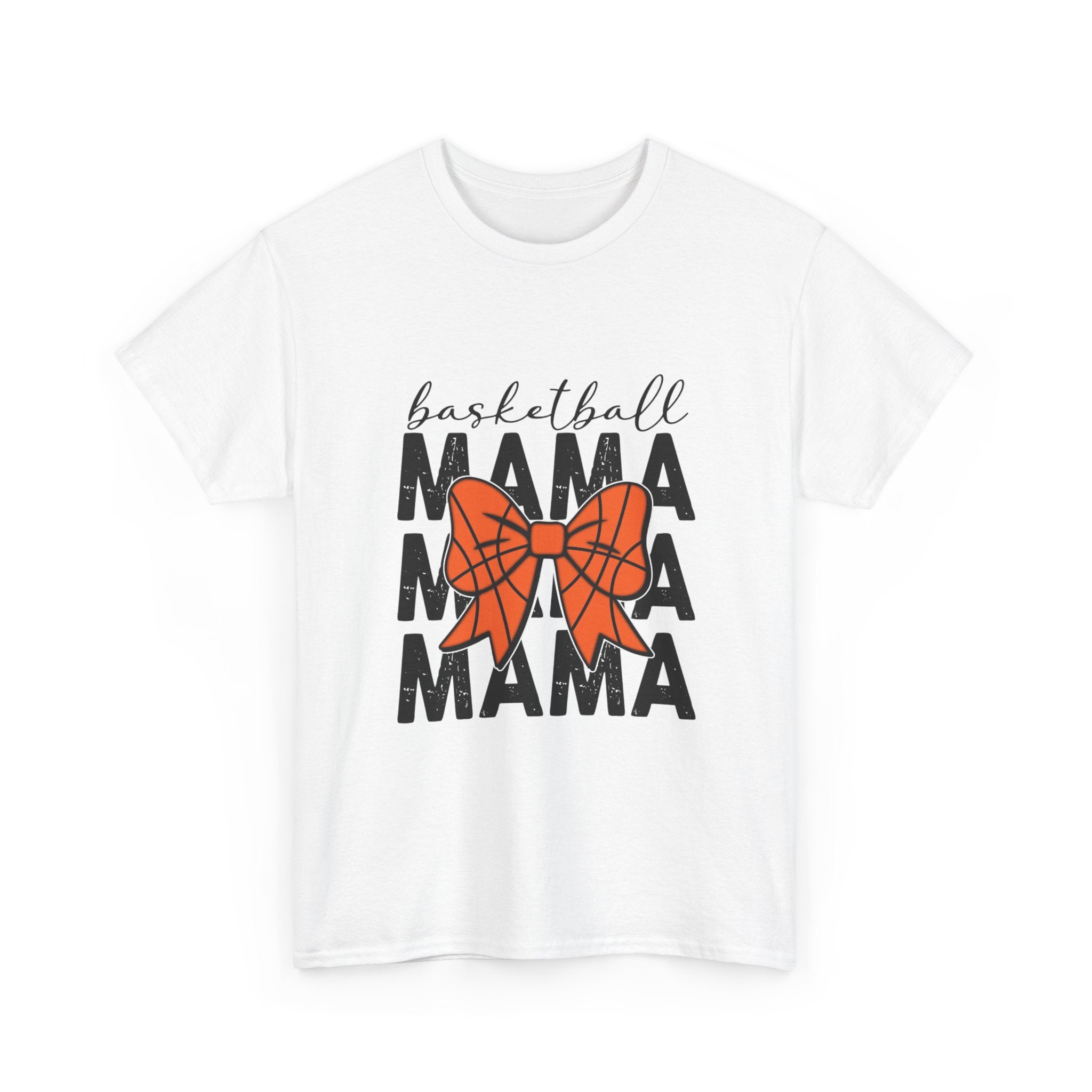 Basketball Mama T-Shirt — 'Basketball' Script with Orange Bow Design
