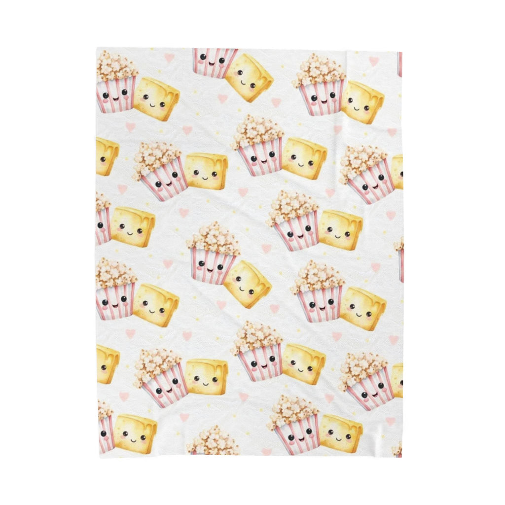 Cute Kawaii Popcorn & Cupcake Velveteen Plush Blanket