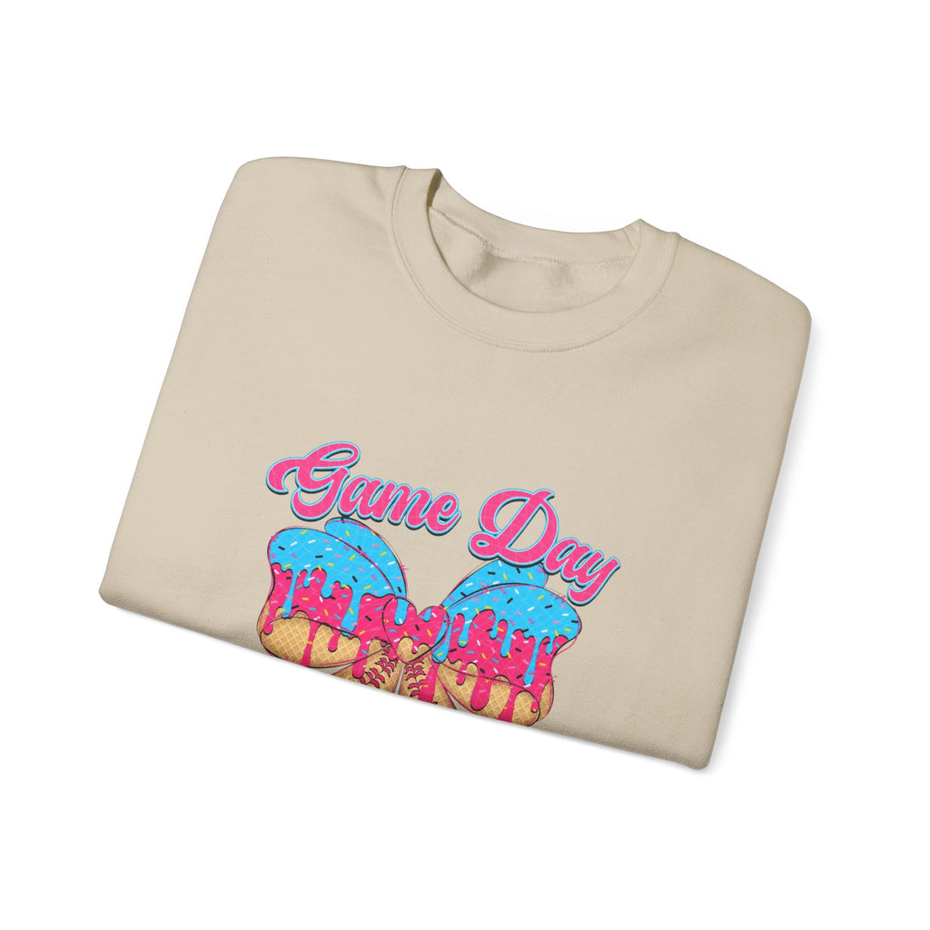Game Day Cheerleader Sweatshirt — Pink & Blue Donut Bow Crewneck