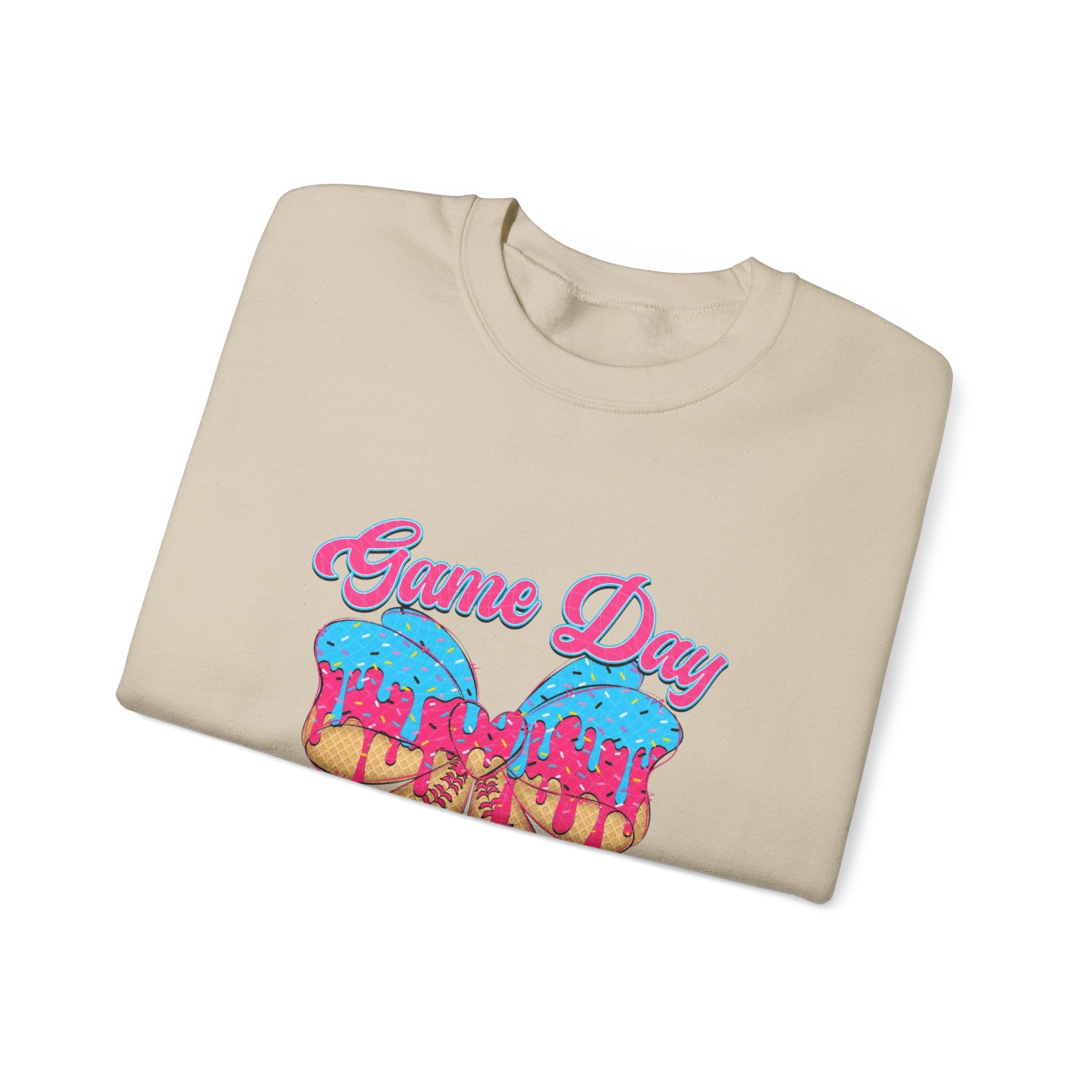 Game Day Cheerleader Sweatshirt — Pink & Blue Donut Bow Crewneck