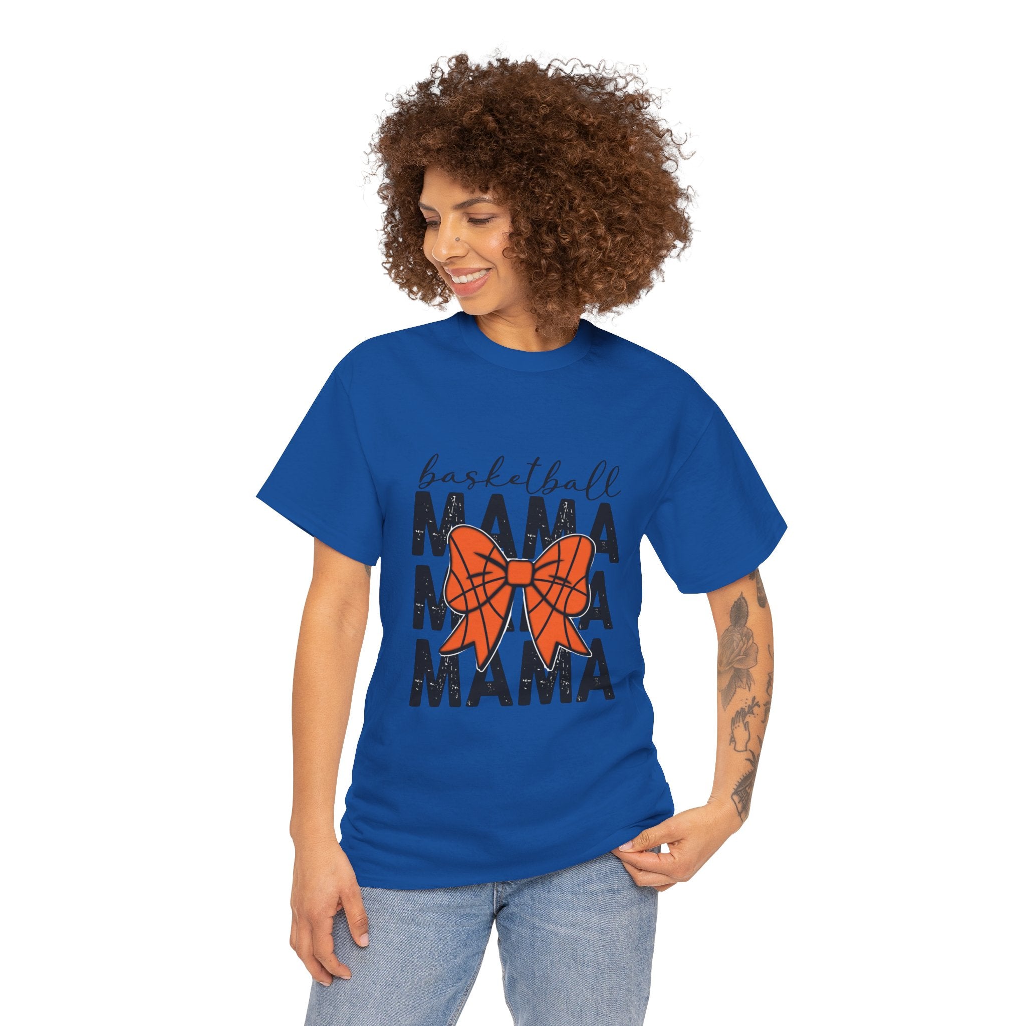Basketball Mama T-Shirt — 'Basketball' Script with Orange Bow Design