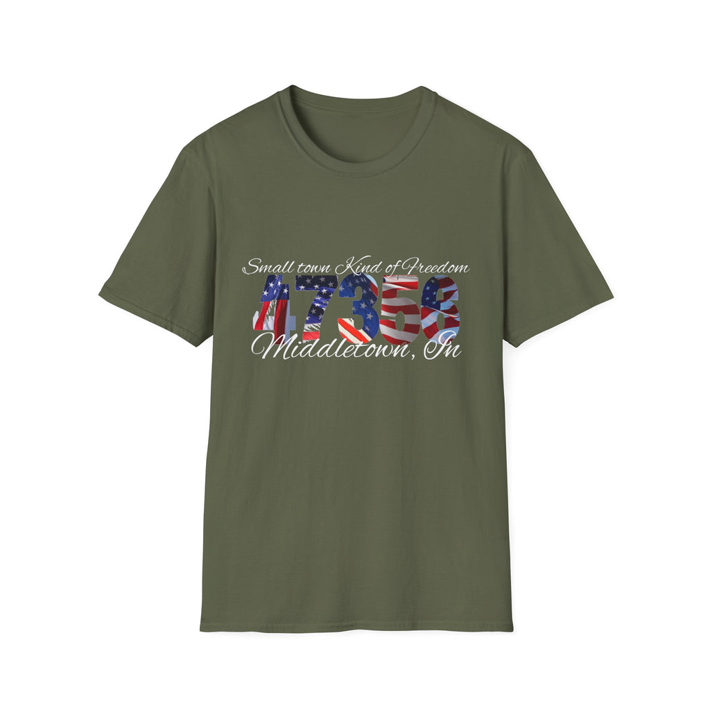 4th of July USA Flag T-Shirt — "Small town. Kind of freedom. Middletown, IN" Patriotic Tee